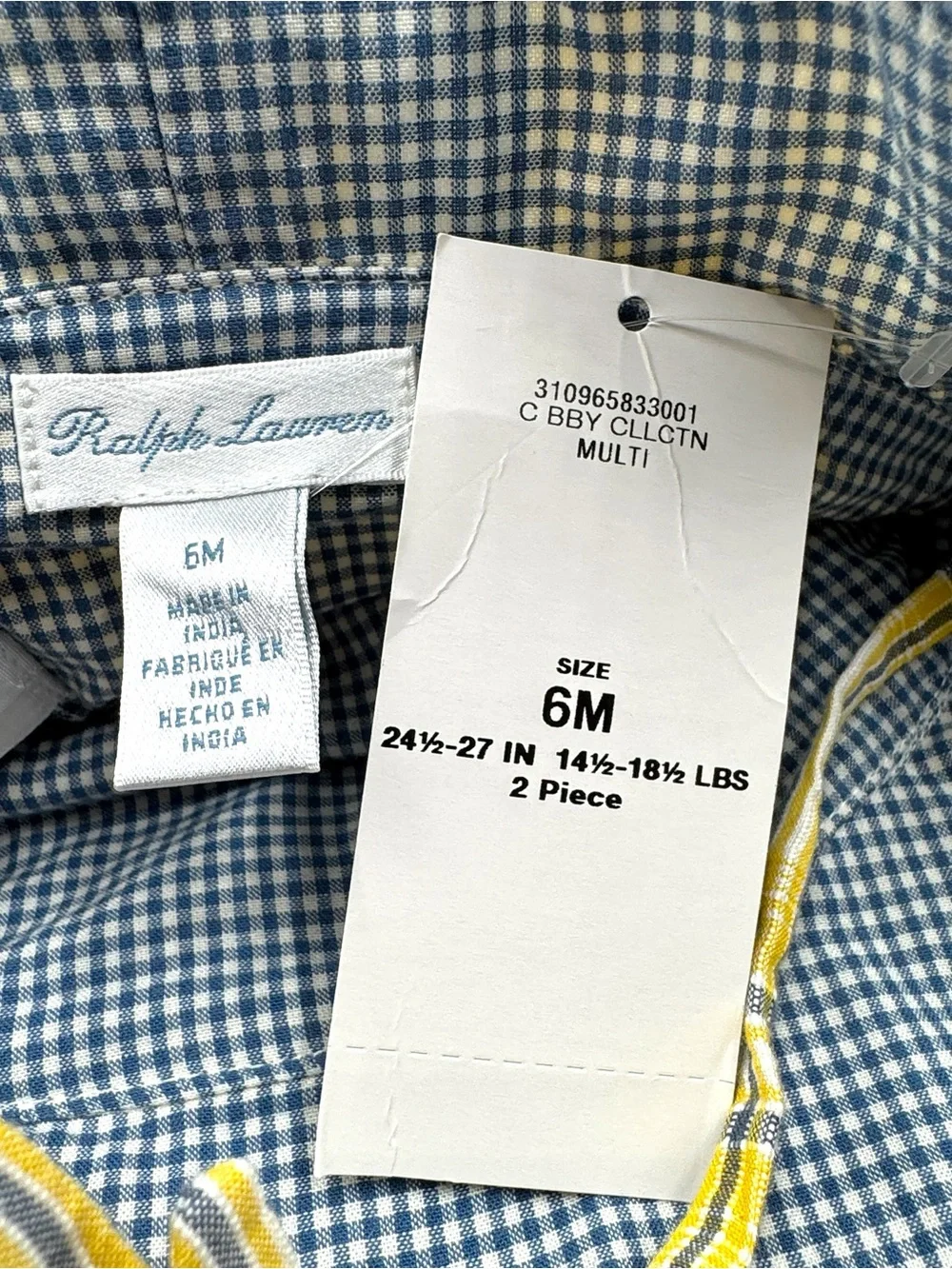 NWT Ralph Lauren Baby 2-Piece Plaid Cotton Dobby Romper & Sun Hat Set Size 6M